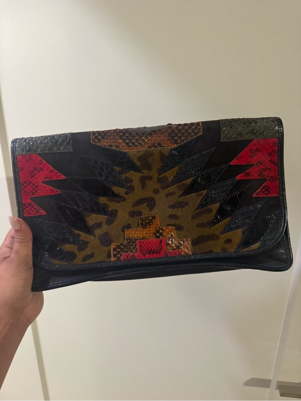 Carlos Falchi Multi-Color Leather & Animal Print Clutch